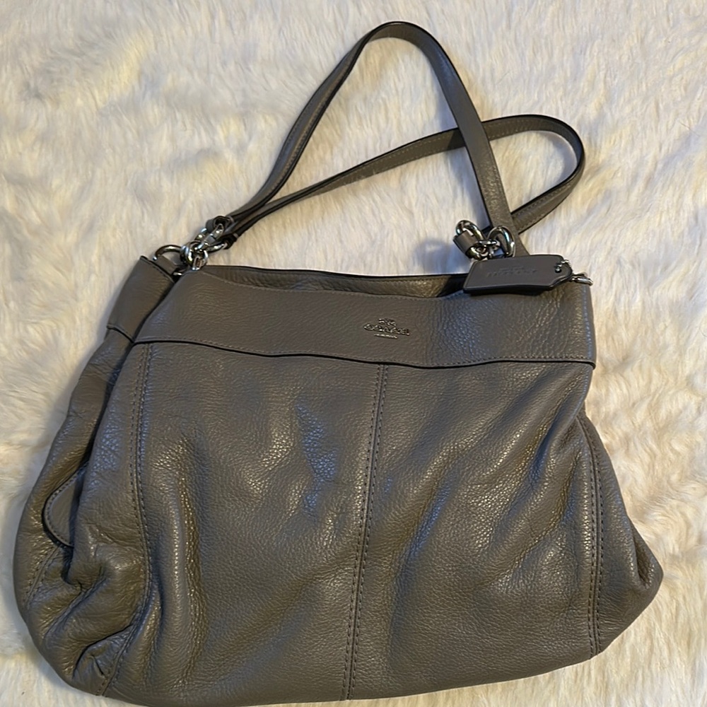 Gray Coach Leather Shoulder Bag